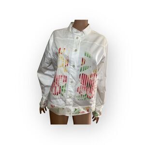 Floral Paint Splash Embroidered Vintage White Jacket L